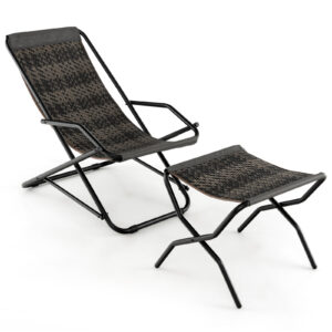 Outdoor Sling Chair with Footstool-Grey