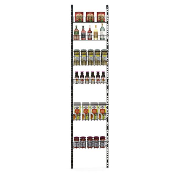 Over The Door Pantry Rack with Metal Wire Baskets and Hooks