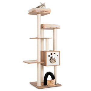 Multi-Level Cat Tree with Massage Arch Condo and Scratch Posts-Beige