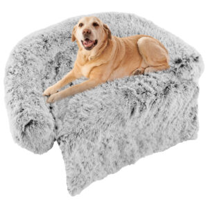 Fluffy Dog Mat Couch Cover Protector with Detachable Washable Cover and Anti-slip Bottom-White-L