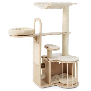 Tall Cat Tree with Hammock Condo and Sisal Scratching Posts-Natural