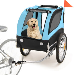 Folding Pet Bike Trailer with 3 Zippered Doors and 8 Reflectors-Blue