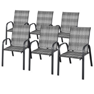 Outdoor PE Wicker Stacking Dining Chairs-Grey