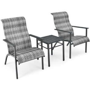 3-Piece Patio Bistro Furniture Set Ergonomic Design-Grey