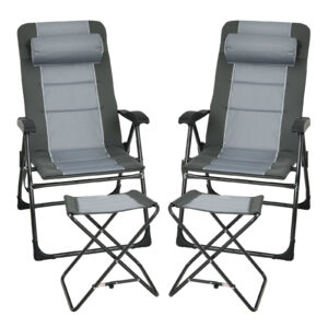 Set of 4 Patio Dining Chairs and Ottoman with 7-Position Adjustable Backrest-Grey