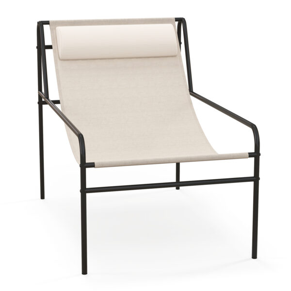 Patio Sling Lounge Chair wth Removable Headrest Pillow-Beige