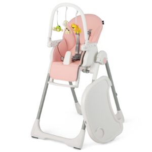 4-in-1 Foldable Baby High Chair with 7 Adjustable Heights and 4 Reclining Angles-Pink