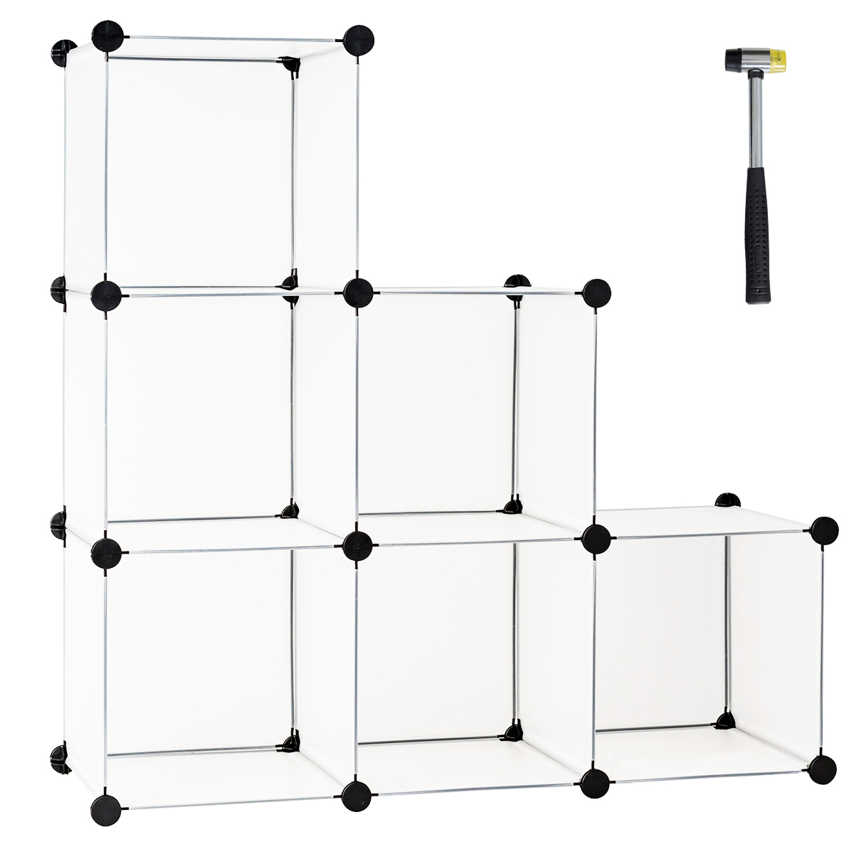 6 Cubes Translucent Plastic Closet Cabinet with Rustproof Steel Frame-White
