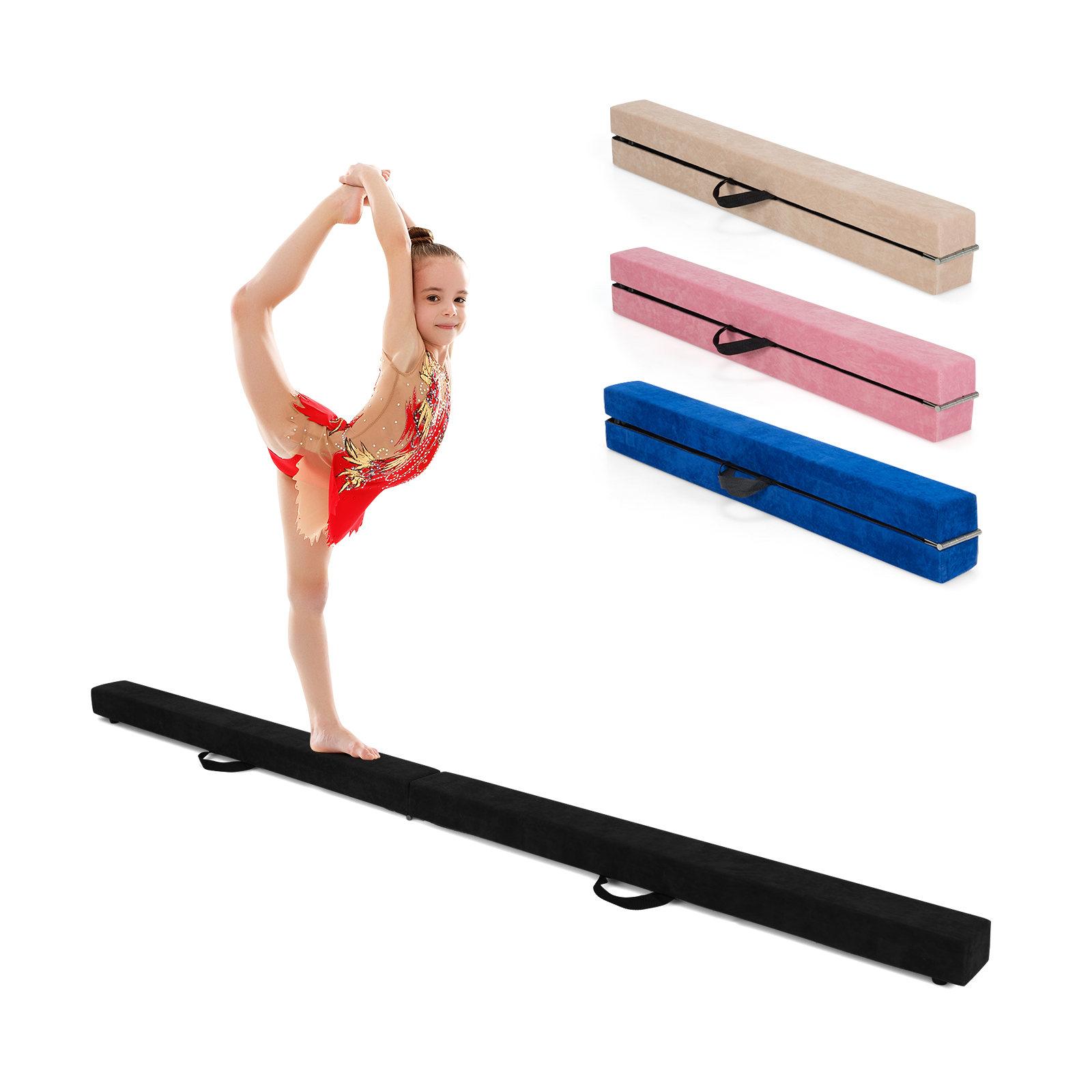 Portable Folding Gymnastic Beam with Carrying Handles-Black