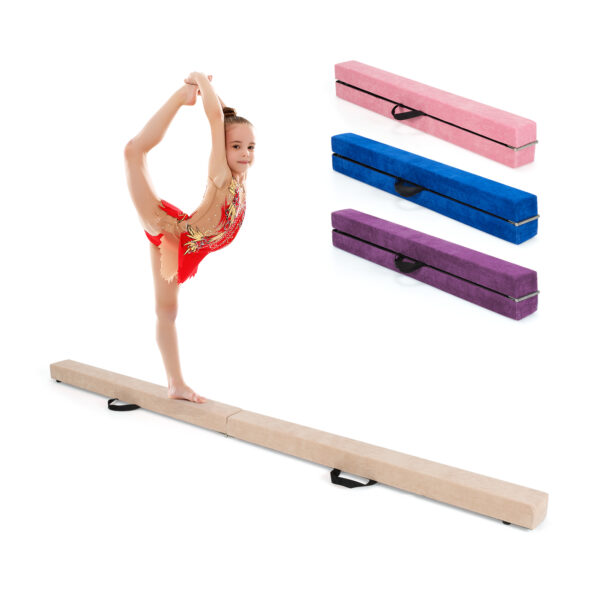 Portable Folding Gymnastic Beam with Carrying Handles-Brown