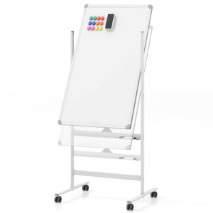 Reversible Rolling White Board with Black Markers and Board Eraser-White-M