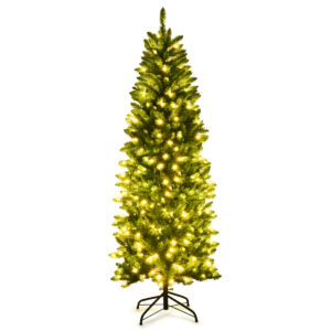 Pre-lit Artificial Pencil Christmas Tree with Warm White UL-listed Lights-6FT