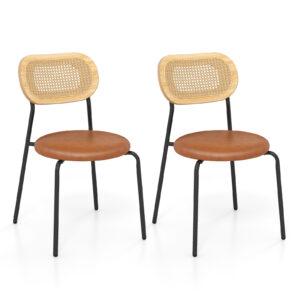 Rattan Dining Chair Set of 2 with Mesh Cane Backrest-Coffee