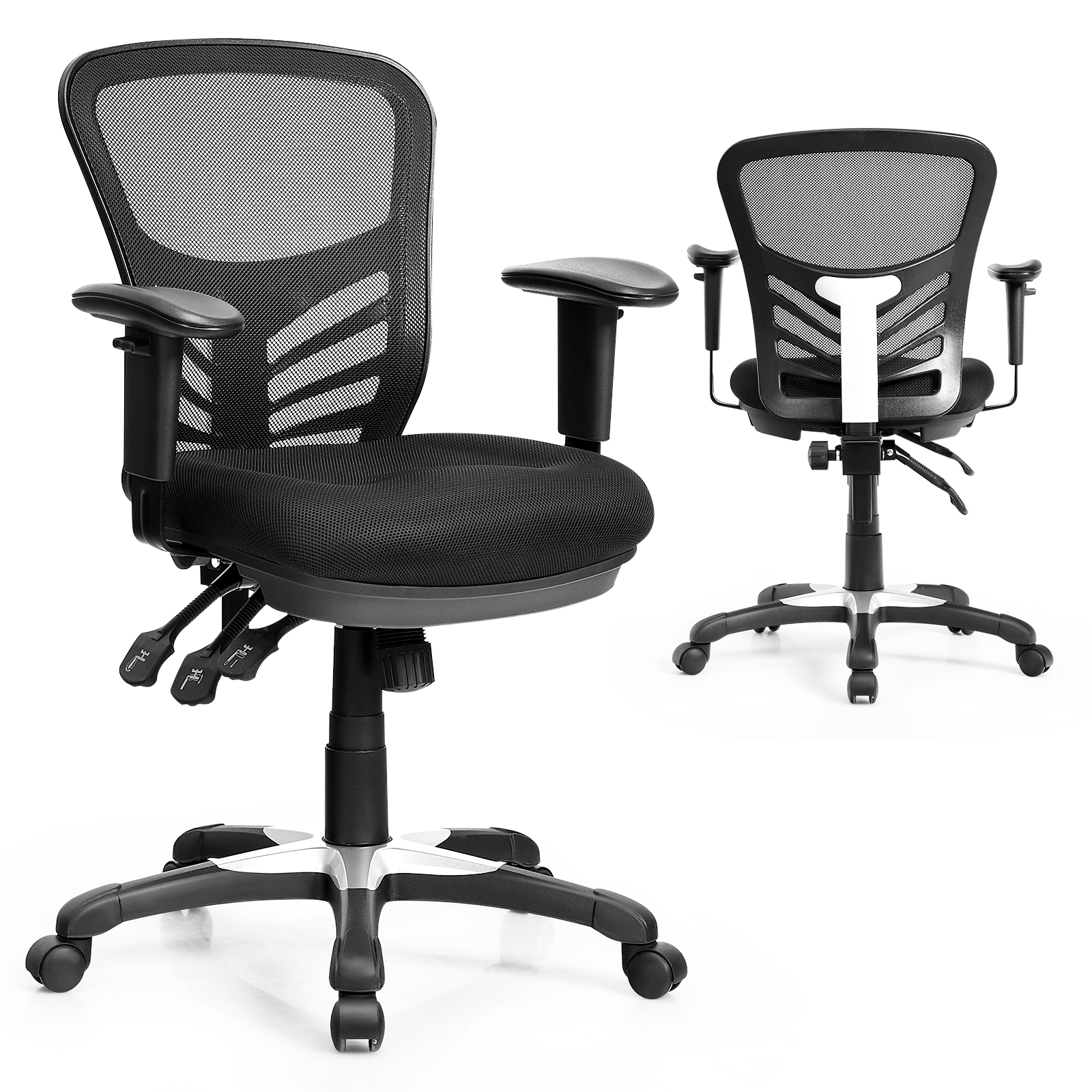 Ergonomic Reclining Mesh Office Chair with 3-Paddle Control-Black