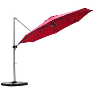 3.3m Patio Cantilever Umbrella with Tilting Adjustment and Cross base-Red