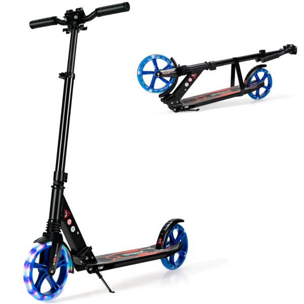 Folding Kick Scooter with Large Wheels for Age 8+ Kids Teens Adults-Black