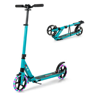 Folding Kick Scooter with Large Wheels for Age 8+ Kids Teens Adults-Turquoise