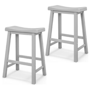 Saddle Stools Set of 2 with Solid Wood Legs and Footrests-Grey