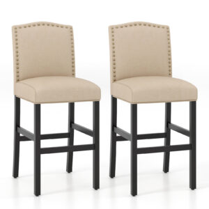 Set of 2 Bar Chair with Rubber Wood Legs for Home and Pub-Beige