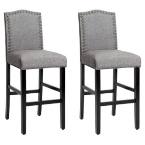Set of 2 Bar Chair with Rubber Wood Legs for Home and Pub-Grey
