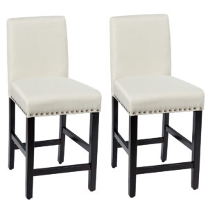 Set of 2 Bar Stool Upholstered Fabric with Low Backrest and Wide Seat-Beige