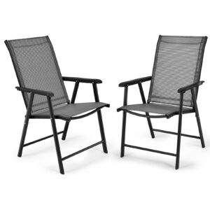 Set of 2 Folding Outdoor Dining Chairs with Ergonomic Armrests-Grey