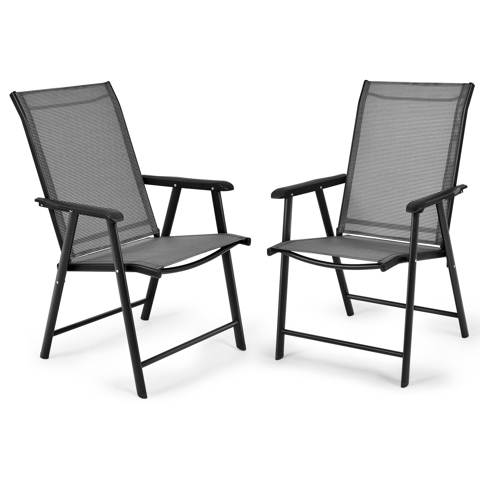 Set of 2 Folding Outdoor Dining Chairs with Ergonomic Armrests-Grey