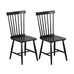 Set of 2 Windsor Style Armless Dining Chairs with Ergonomic Spindle Backs-Black
