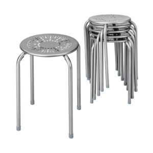 Set of 6 Round Metal Stools Support up to 120kg-Grey