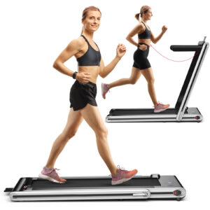 2-in-1 Folding Under Desk Treadmill with Dual LED Display-Silver