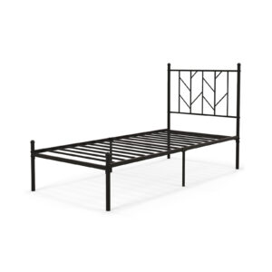 Single/Double Metal Platform Bed Frame with Headboard Black-Single Size