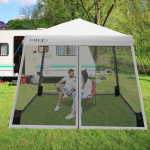Outdoor Instant Pop-up Canopy with Mesh Sidewalls-Grey