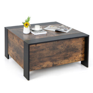 Coffee Table with Sliding Top and Hidden Compartment-Rustic Brown