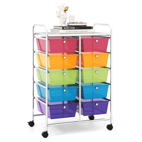 Storage Rolling Cart with 10-Drawer for Tools Scrapbook Paper Organising-Rainbow