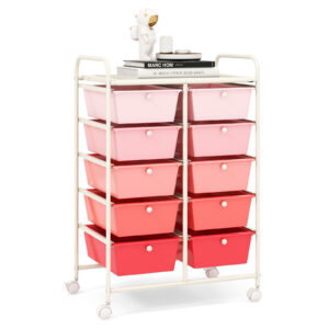 Storage Rolling Cart with 10-Drawer for Tools Scrapbook Paper Organising-Pink