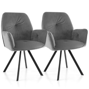 2 PCS Swivel Accent Arm Chairs with Metal Legs and Anti-slip Foot Pads-Grey