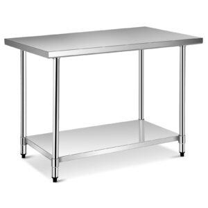 Stainless Steel Catering Table with Adjustable Undershelf and Leveling Feet