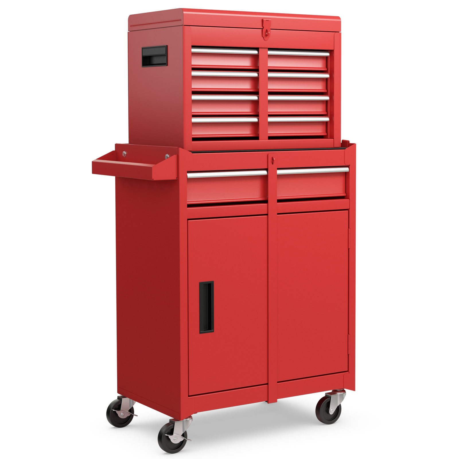 High Capacity Tool Storage Cabinet with Lockable Wheels-Red
