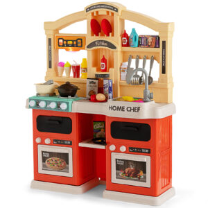 69 Pieces Kids Kitchen Playset Toy with Boiling and Vapor Effects-Orange