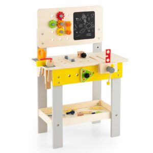 Kids Wooden Workbench with Blackboard Saw Hammer and Screwdriver
