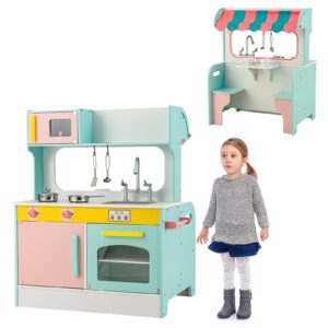 2-in-1 Kids Play Kitchen and Restaurant with Faucet