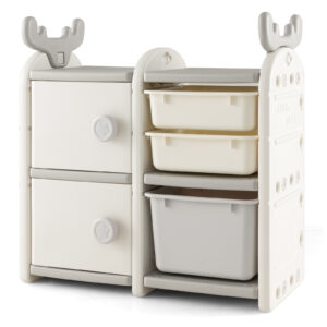 Kids Multipurpose Toy Chest and Bookshelf with Antler Top and Enclosed Cabinets-Grey