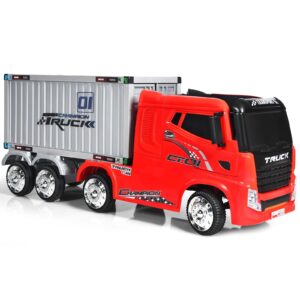 12V Ride-On Semi-Truck with Container for Kids of 3-8 Year Old-Red
