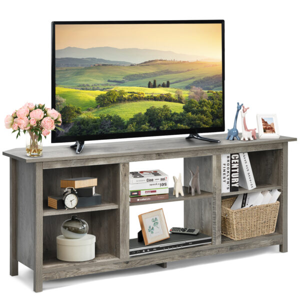 TV Stand for TVs up to 65 Inches with 6 Open Shelves-Grey