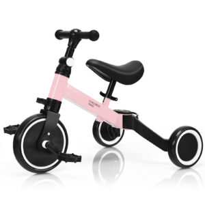 Convertible Balance Bike Kids Trike with Detachable Pedal for 1-4 Years Old Kids-Pink