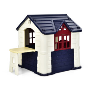 Outdoor Cottage Pretend Play Center with Picnic Table and Food Toy Set-Blue