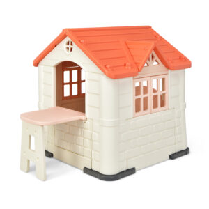 Outdoor Cottage Pretend Play Center with Picnic Table and Food Toy Set-Pink