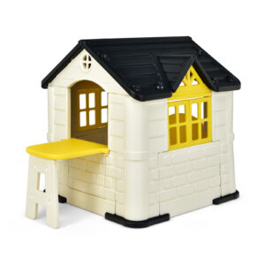 Outdoor Cottage Pretend Play Center with Picnic Table and Food Toy Set-Yellow