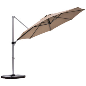 3.3m Patio Cantilever Umbrella with Tilting Adjustment and Cross base-Tan