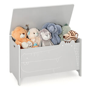 2-in-1 Kids Toy Box Storage Chest with Flip-up Lid and Safety Hinges-Grey